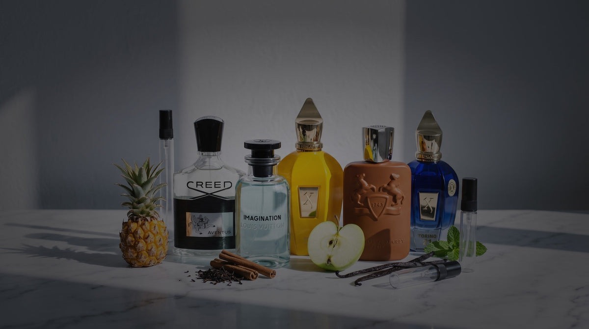Creed Aventus, Louis Vuitton Imagination, Xerjoff Erba Gold, Parfums de Marly Althaïr y Xerjoff Torino21 con piña, té negro, canela, manzana verde, vainilla y menta