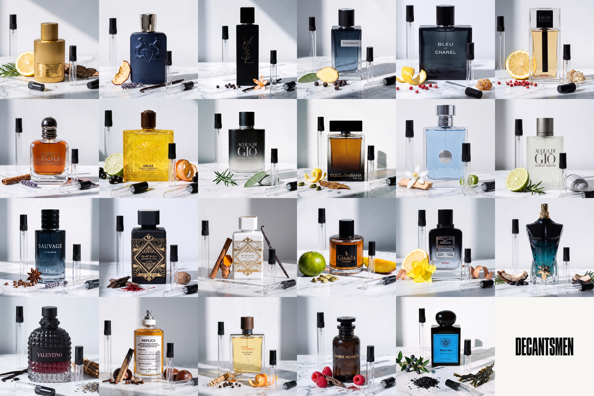 Los 23 perfumes del catalogo de decantsmen, cada uno con sus atomizadores de 3, 5 y 10 ml