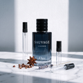 Decant de Dior Sauvage Eau de Parfum en 3, 5 y 10 ml junto a la botella original de Dior
