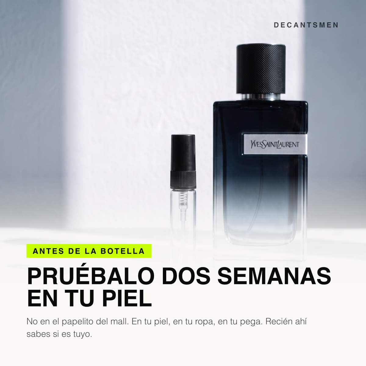 Decant de Yves Saint Laurent Y Eau de Parfum junto a la botella original: pruebalo dos semanas en tu piel