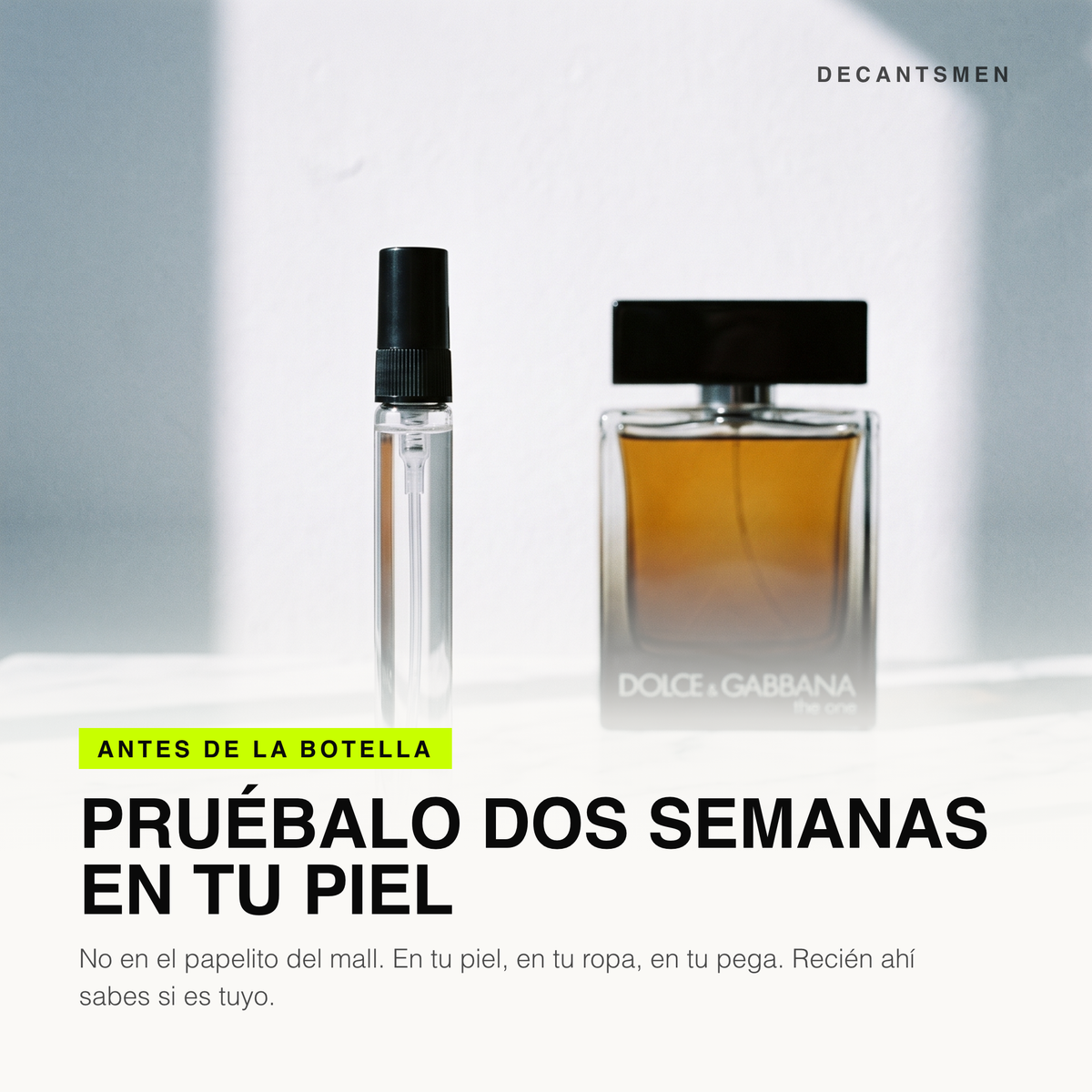Decant de Dolce & Gabbana The One for Men Eau de Parfum junto a la botella original: pruebalo dos semanas en tu piel