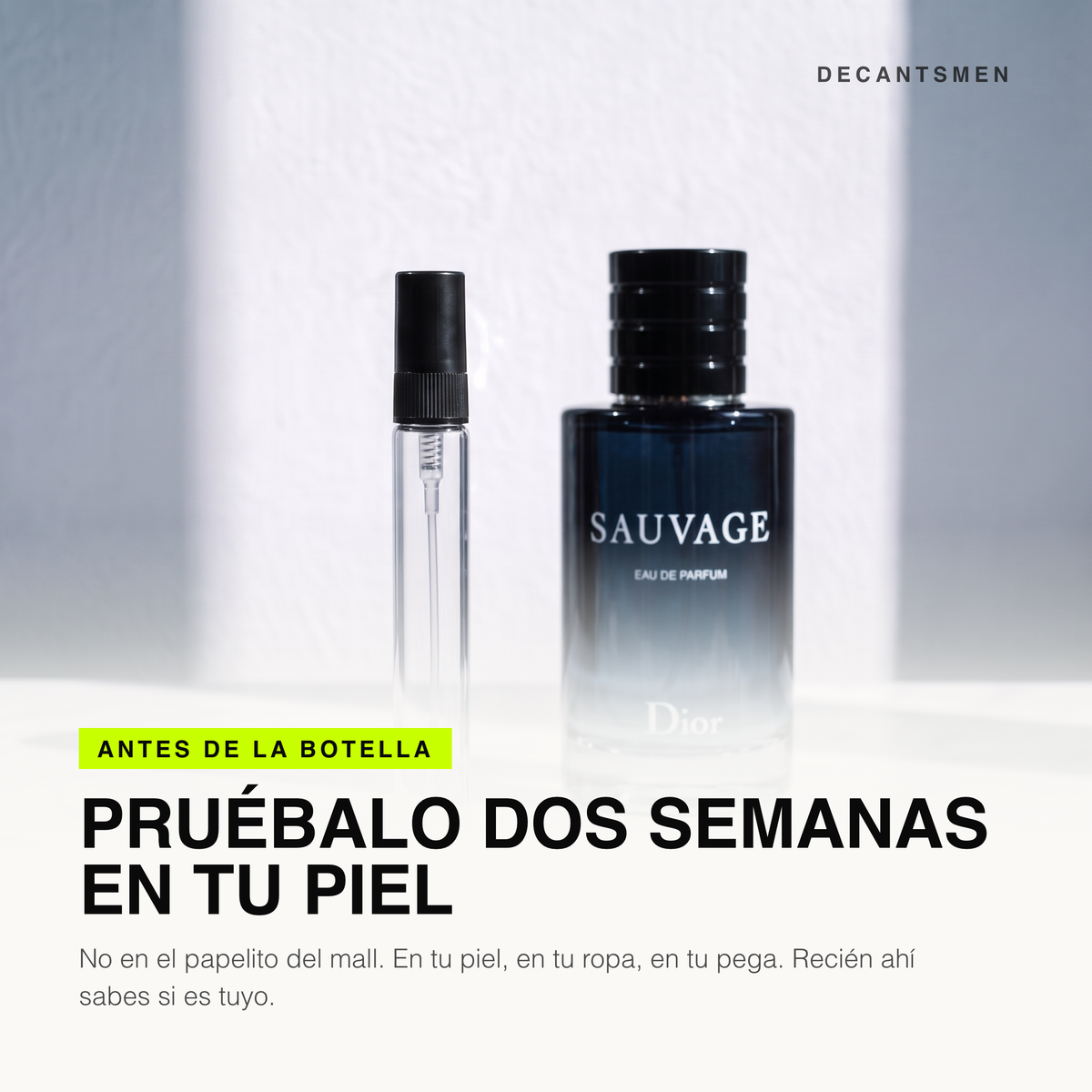 Decant de Dior Sauvage Eau de Parfum junto a la botella original: pruebalo dos semanas en tu piel