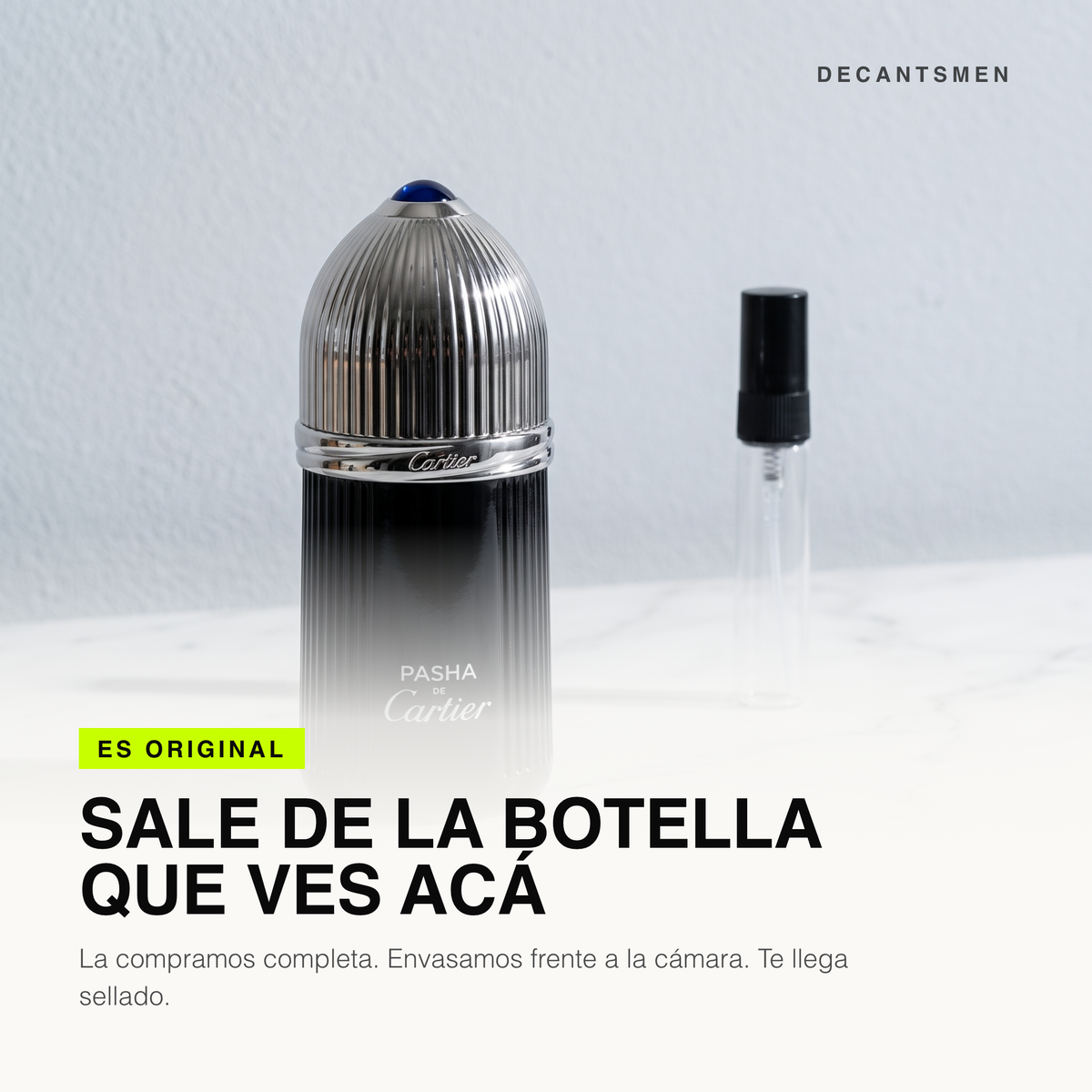 El decant de Pasha de Cartier Édition Noire sale de esta botella original