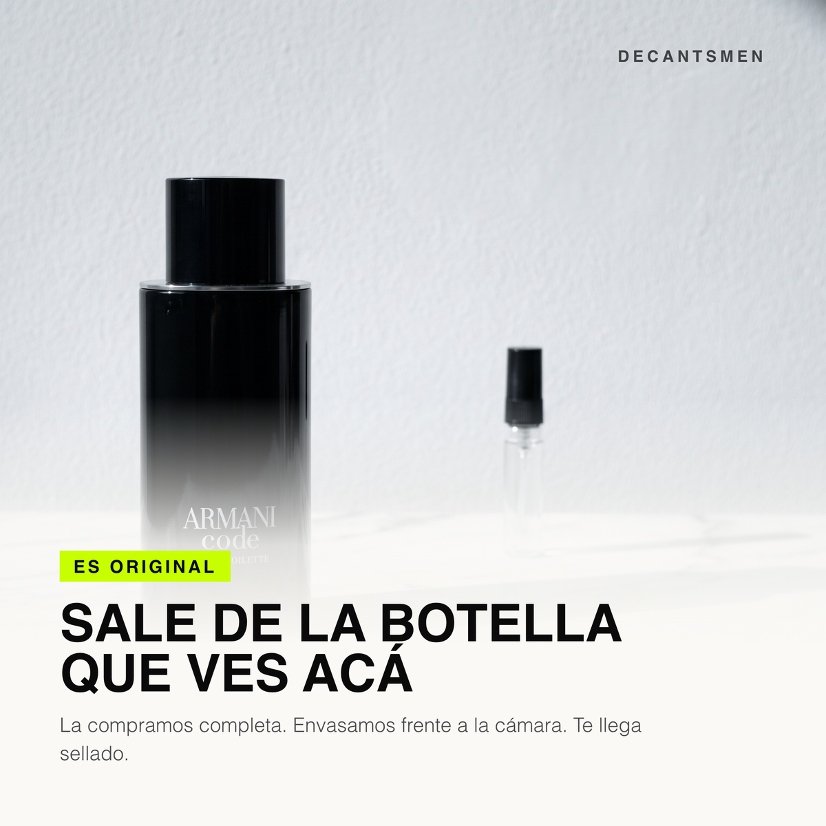 El decant de Armani Code Eau de Toilette sale de esta botella original