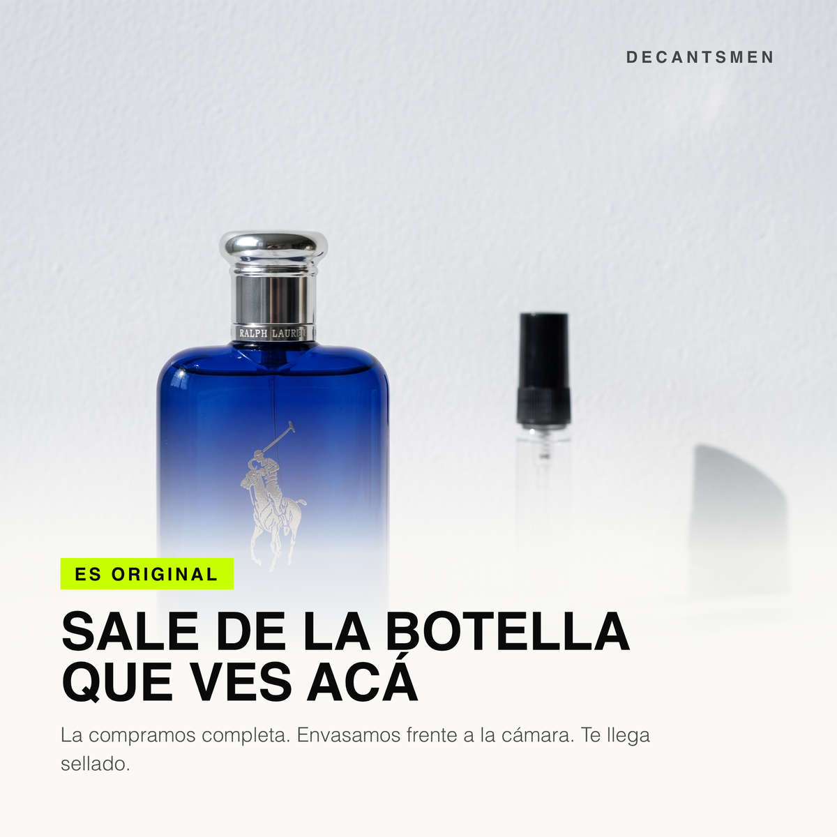 El decant de Ralph Lauren Polo Blue sale de esta botella original