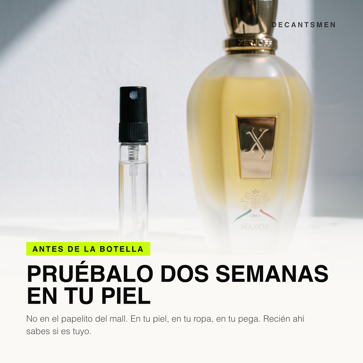 Decant de Xerjoff Naxos junto a la botella original: pruebalo dos semanas en tu piel